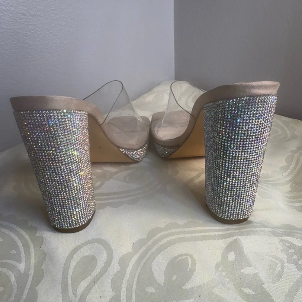 Liliana Ashley 3 Sparkling Silver Heels with Clear Strap